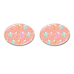 Cute Kawaii Kittens Seamless Pattern Cufflinks (oval)