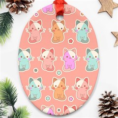 Cute Kawaii Kittens Seamless Pattern Oval Ornament (two Sides) by Amaryn4rt