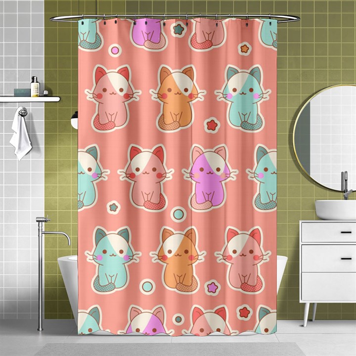 Cute Kawaii Kittens Seamless Pattern Shower Curtain 48  x 72  (Small) 