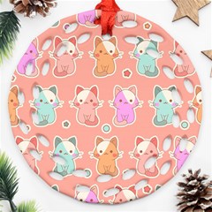 Cute Kawaii Kittens Seamless Pattern Round Filigree Ornament (two Sides) by Amaryn4rt