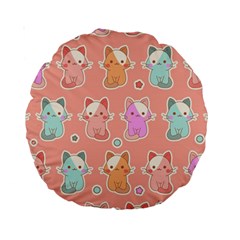 Cute Kawaii Kittens Seamless Pattern Standard 15  Premium Round Cushions by Amaryn4rt