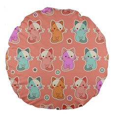 Cute Kawaii Kittens Seamless Pattern Large 18  Premium Round Cushions by Amaryn4rt