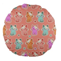 Cute Kawaii Kittens Seamless Pattern Large 18  Premium Flano Round Cushions by Amaryn4rt