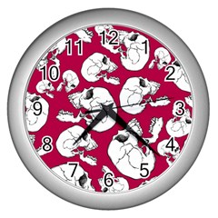 Terrible Frightening Seamless Pattern With Skull Wall Clock (silver) by Amaryn4rt