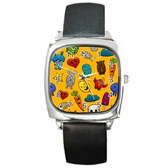 Graffiti Characters Seamless Ornament Square Metal Watch by Amaryn4rt