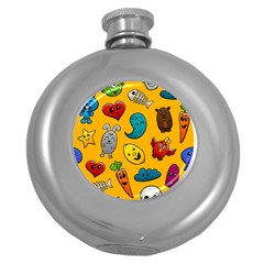 Graffiti Characters Seamless Ornament Round Hip Flask (5 Oz) by Amaryn4rt