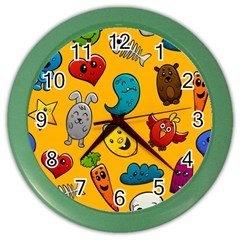 Graffiti Characters Seamless Ornament Color Wall Clock by Amaryn4rt