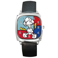 Rays Smoke Pop Art Style Vector Illustration Square Metal Watch by Amaryn4rt