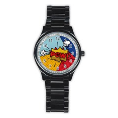 Pow Word Pop Art Style Expression Vector Stainless Steel Round Watch by Amaryn4rt