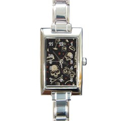 Grunge Seamless Pattern With Skulls Rectangle Italian Charm Watch by Amaryn4rt