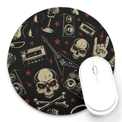 Grunge Seamless Pattern With Skulls Round Mousepads by Amaryn4rt