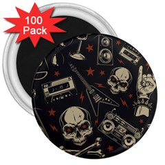 Grunge Seamless Pattern With Skulls 3  Magnets (100 Pack) by Amaryn4rt