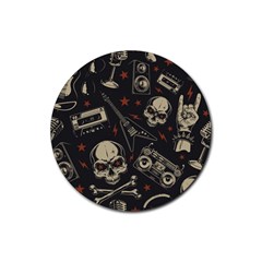 Grunge Seamless Pattern With Skulls Rubber Round Coaster (4 Pack)  by Amaryn4rt