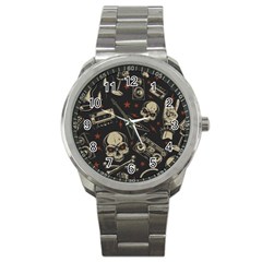 Grunge Seamless Pattern With Skulls Sport Metal Watch by Amaryn4rt