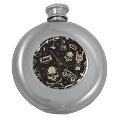 Grunge Seamless Pattern With Skulls Round Hip Flask (5 Oz) by Amaryn4rt