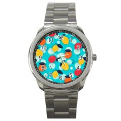 Pop Art Style Citrus Seamless Pattern Sport Metal Watch by Amaryn4rt