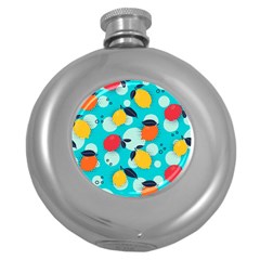 Pop Art Style Citrus Seamless Pattern Round Hip Flask (5 Oz) by Amaryn4rt