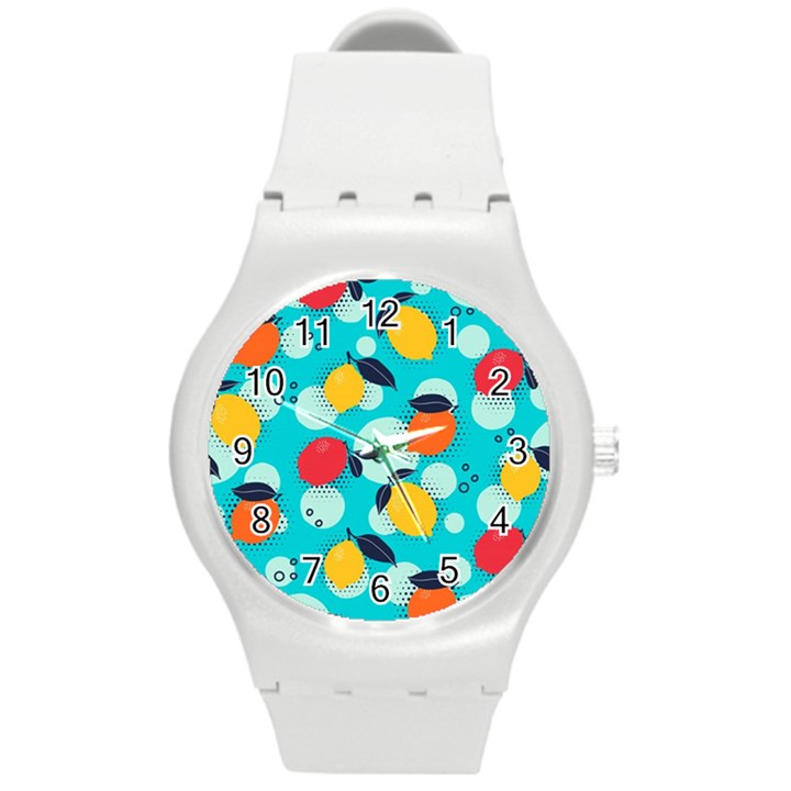 Pop Art Style Citrus Seamless Pattern Round Plastic Sport Watch (M)