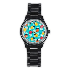 Pop Art Style Citrus Seamless Pattern Stainless Steel Round Watch by Amaryn4rt