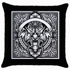 Tiger Illustration Vintage Border Frame Engraving With Retro Ornament Pattern Antique Rococo Style Throw Pillow Case (black) by Amaryn4rt