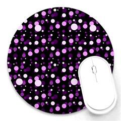 Purple, Pink Bokeh Dots, Asymmetric Polka Dot With Modern Twist Round Mousepads by Casemiro