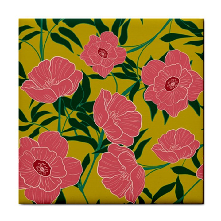 Pink Flower Seamless Pattern Tile Coaster