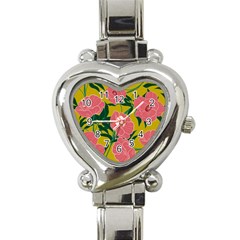 Pink Flower Seamless Pattern Heart Italian Charm Watch by Amaryn4rt