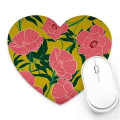 Pink Flower Seamless Pattern Heart Mousepads by Amaryn4rt