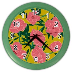 Pink Flower Seamless Pattern Color Wall Clock by Amaryn4rt