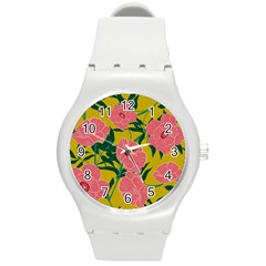 Pink Flower Seamless Pattern Round Plastic Sport Watch (m) by Amaryn4rt