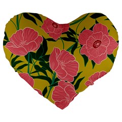 Pink Flower Seamless Pattern Large 19  Premium Flano Heart Shape Cushions by Amaryn4rt