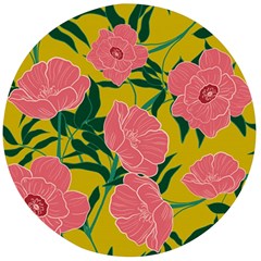 Pink Flower Seamless Pattern Wooden Bottle Opener (round) by Amaryn4rt