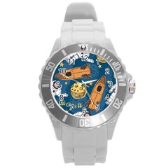 Missile Pattern Round Plastic Sport Watch (l) by Amaryn4rt