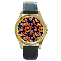 Space Patterns Pattern Round Gold Metal Watch by Amaryn4rt