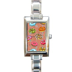 Doughnut Doodle Colorful Seamless Pattern Rectangle Italian Charm Watch by Amaryn4rt