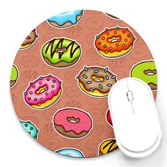 Doughnut Doodle Colorful Seamless Pattern Round Mousepads by Amaryn4rt