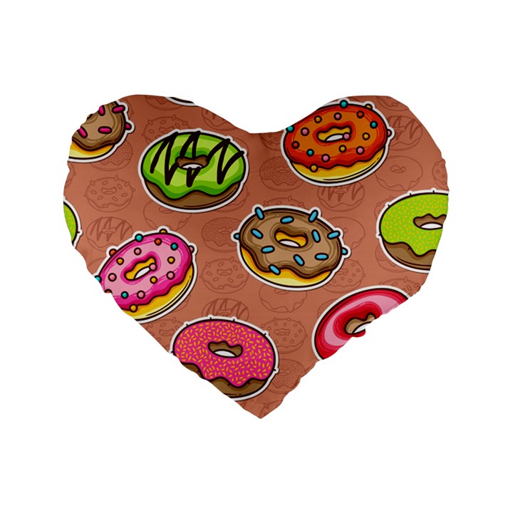 Doughnut Doodle Colorful Seamless Pattern Standard 16  Premium Heart Shape Cushions