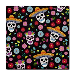 Day Dead Skull With Floral Ornament Flower Seamless Pattern Tile Coaster by Amaryn4rt