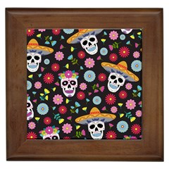 Day Dead Skull With Floral Ornament Flower Seamless Pattern Framed Tile by Amaryn4rt