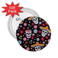 Day Dead Skull With Floral Ornament Flower Seamless Pattern 2 25  Buttons (100 Pack)  by Amaryn4rt