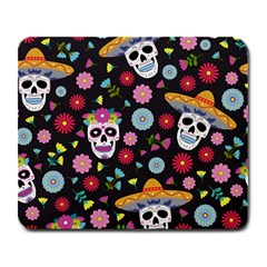 Day Dead Skull With Floral Ornament Flower Seamless Pattern Large Mousepads by Amaryn4rt