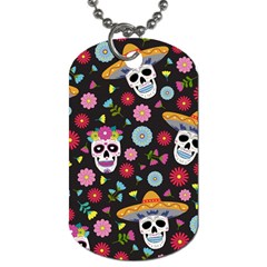 Day Dead Skull With Floral Ornament Flower Seamless Pattern Dog Tag (one Side) by Amaryn4rt