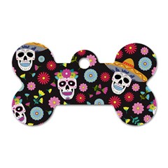 Day Dead Skull With Floral Ornament Flower Seamless Pattern Dog Tag Bone (one Side) by Amaryn4rt