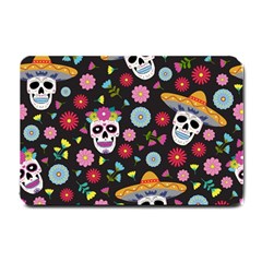 Day Dead Skull With Floral Ornament Flower Seamless Pattern Small Doormat  by Amaryn4rt