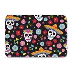 Day Dead Skull With Floral Ornament Flower Seamless Pattern Plate Mats by Amaryn4rt