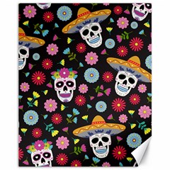 Day Dead Skull With Floral Ornament Flower Seamless Pattern Canvas 11  X 14  by Amaryn4rt