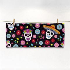 Day Dead Skull With Floral Ornament Flower Seamless Pattern Hand Towel by Amaryn4rt