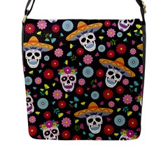 Day Dead Skull With Floral Ornament Flower Seamless Pattern Flap Closure Messenger Bag (l) by Amaryn4rt