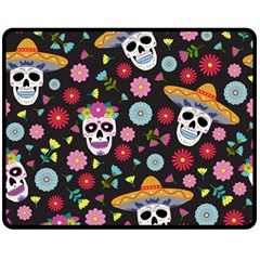 Day Dead Skull With Floral Ornament Flower Seamless Pattern Double Sided Fleece Blanket (medium)  by Amaryn4rt