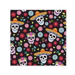 Day Dead Skull With Floral Ornament Flower Seamless Pattern Small Satin Scarf (square)